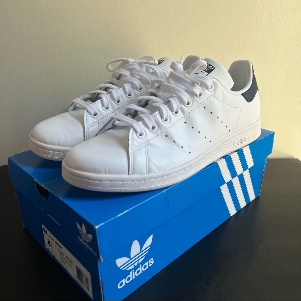 Adidas Men’s Stan Smith Sneakers - White with Navy Heel